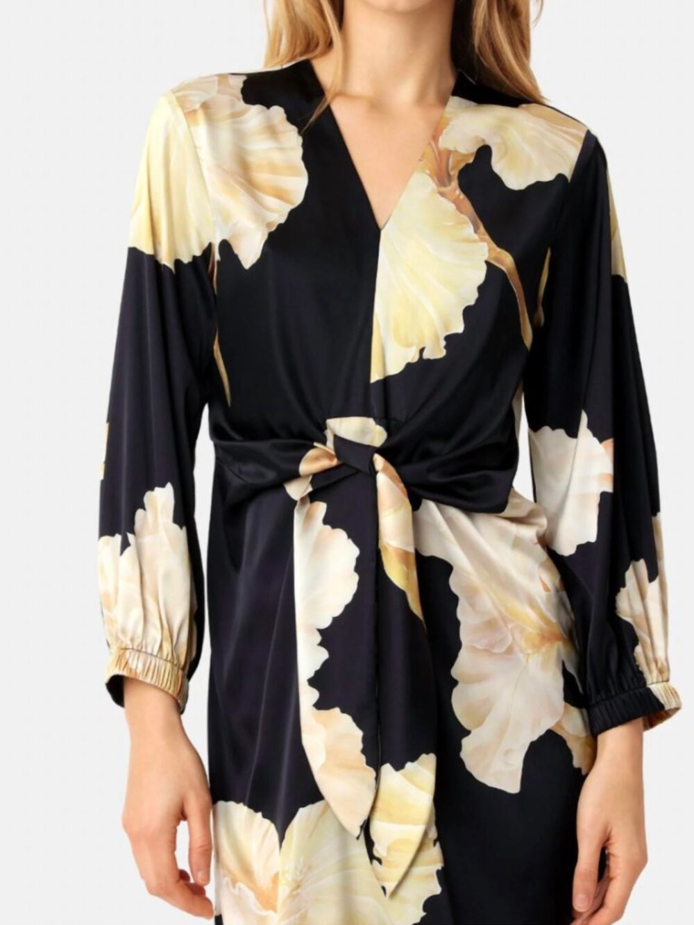 Karmamia Faye Mini Dress Black Gold Floral Wrap Tie Silk S - Picture 4 of 4